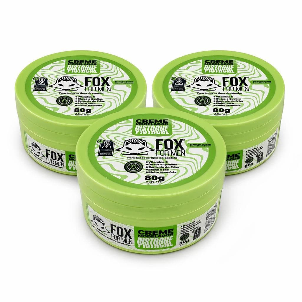 Kit Creme Modelador Pistache Fox For Men 3 Unidades Efeito Seco Com Vitamina Controle Frizz