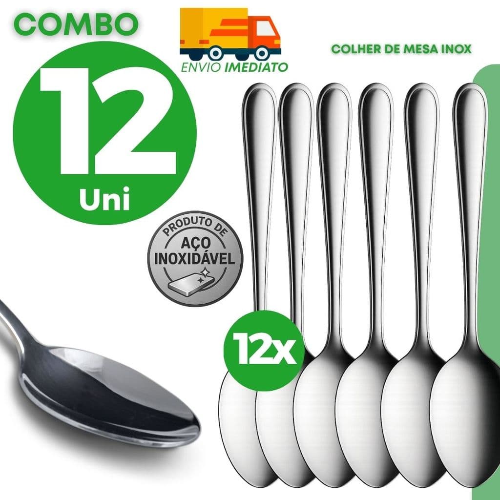 Conjunto Colher Aço Inoxidável Mesa Casa Casal Família Refeição Jantar Almoço Sopa Chef Profissional Elegante