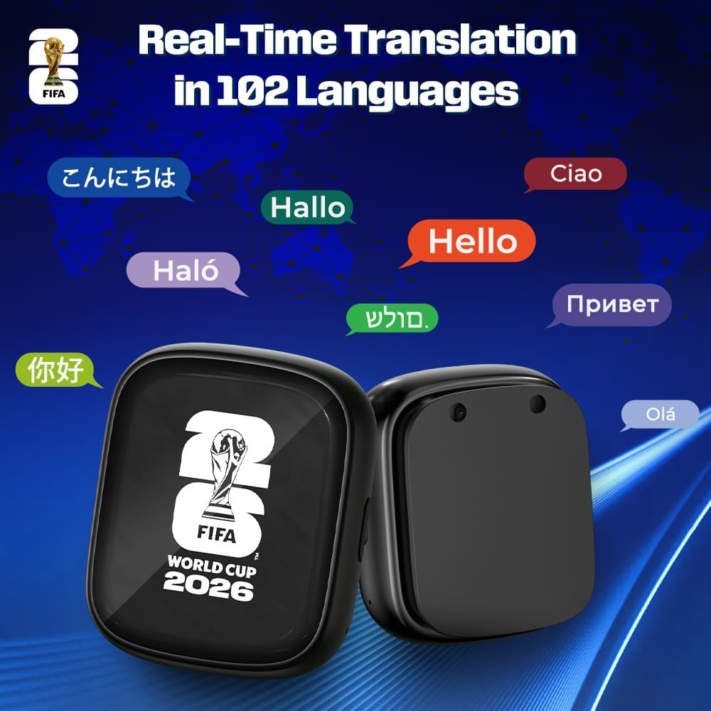 Fone de ouvido de tradução da Copa do Mundo FIFA F26E13 Bluetooth 6.0 AI Smart Headset, com tradução em tempo Real, tela