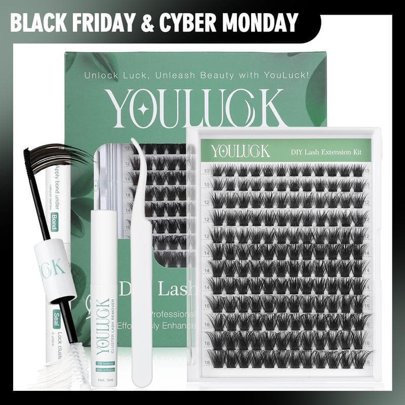 YOULUCKDIYLashClustersKit-SoftFluffyLong-LastingLasheswithGlueRemover&TweezerforBeginnersEasyAt-HomeAppliion-EyelashSet