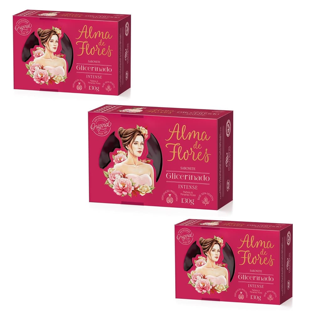 Kit 3 Sabonete Glicerinado Intense Barra Alma Flores 130g