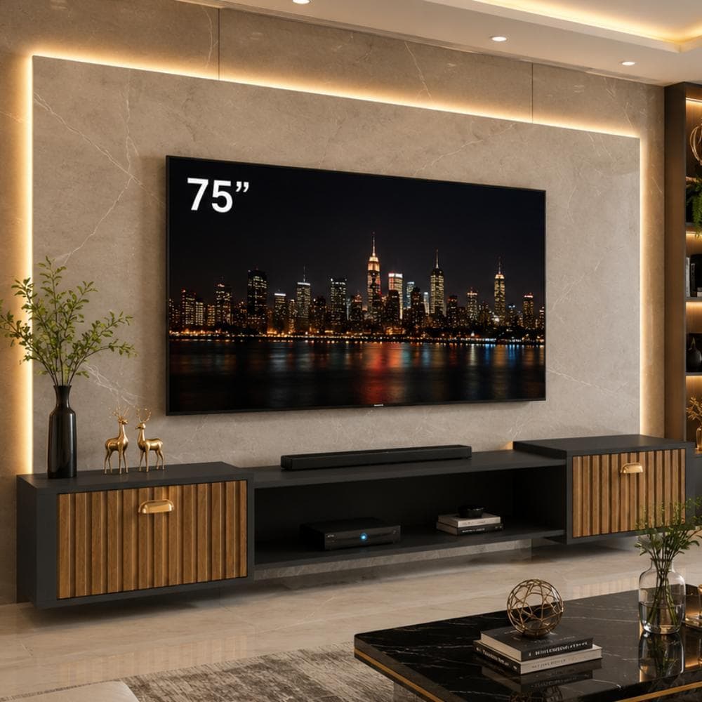 Rack Suspenso Home SHOP Leão 1,20m / 1,80m com 2 Portas para TV DE 48" até 75”