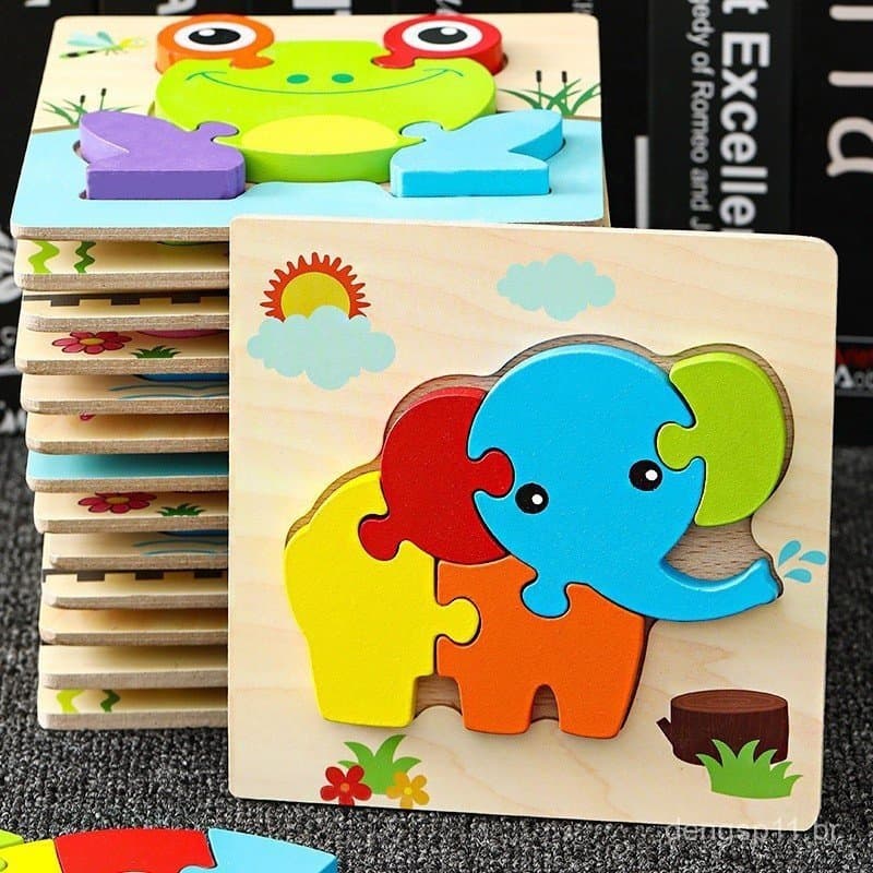 Quebra-cabeça 3D de madeira, em formato de tangram/padrão de animais/quebra-cabeça/ferramenta infantil/educacional