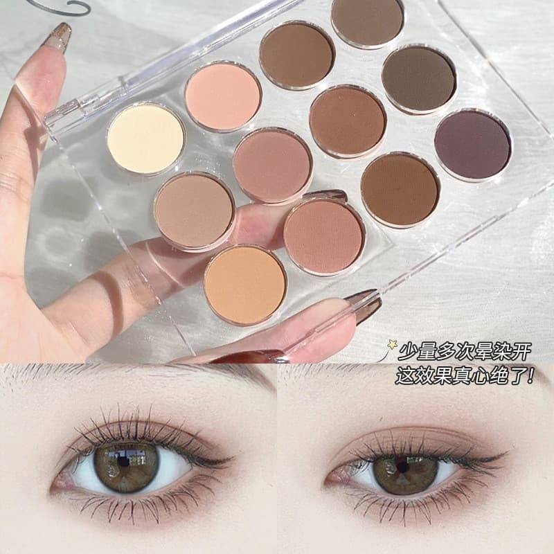 Paleta de sombras transparentes de 12 cores peroladas foscas leite chá terra cor círculo confortável cantando tom trasei