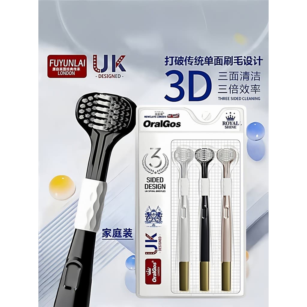 Marca britânica escova de dentes três lados envolto adulto cerdas macias pacote familiar classificação primeiro limpo Or
