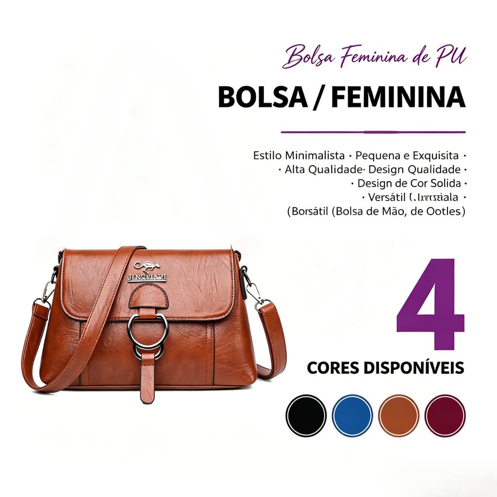 Bolsa transversal de couro PU, simples e requintada, pequena e multifuncional.