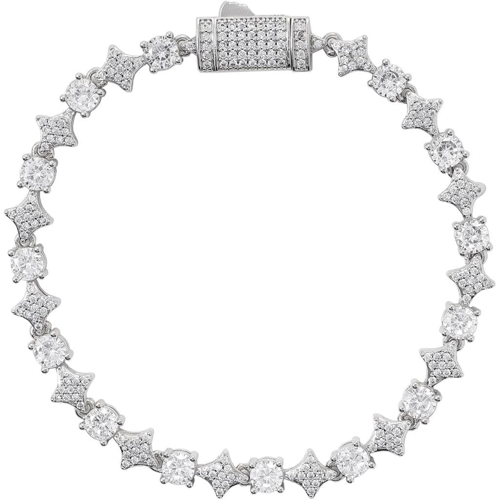 Pulseira LuxeFlex Star para Homens e Mulheres – 6mm, Banhada a Ouro 14K/Ouro Branco, Zircônia Cúbica 5A, Joia Celestial