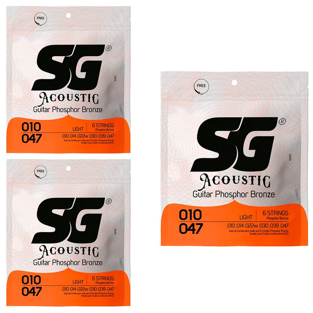 Kit 3 Encordoamento P/Violão Fósforo Bronze SG 0.010 - 0.047
