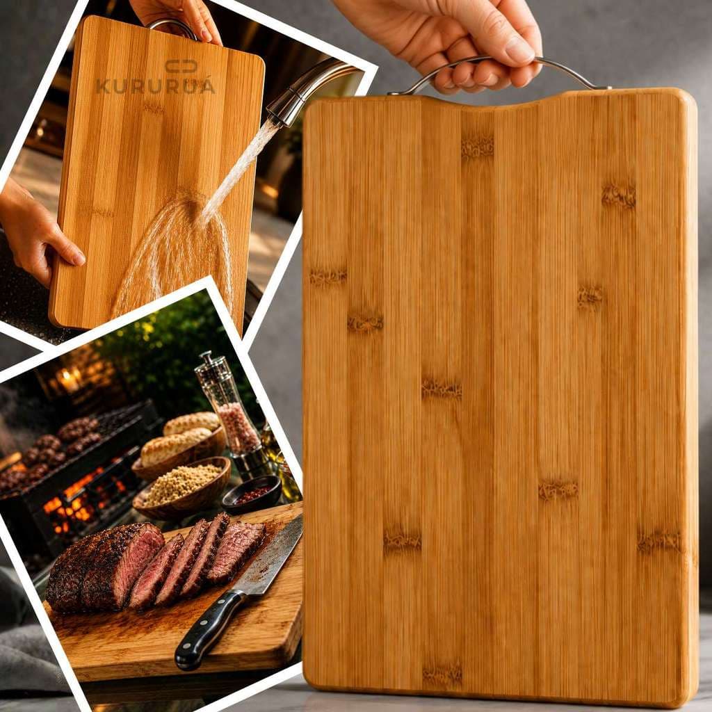 Tábua Carne De Carne Bambu Para Corte Churrasco Legumes Com Encaixe Para As Mãos
