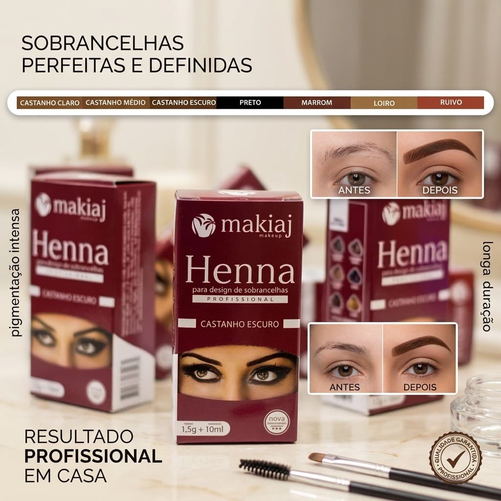 Kit 10 Henna Para Sobrancelhas Makiaj Com Fixador Design Profissional Longa Duração Cores Variadas
