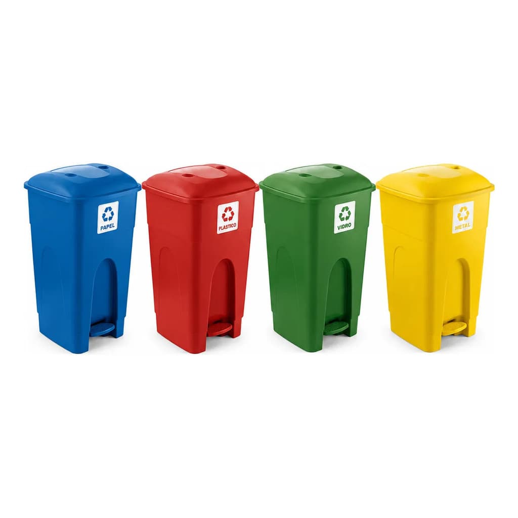 Lixeira Reciclagem 65L Plástico Reforçado com Pedal para Condomínio Comércio Escritório Escola Creche Hospital