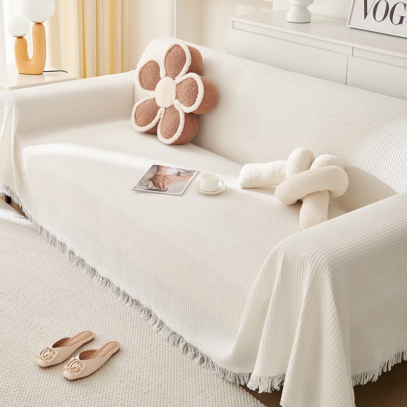 Capa de sofá em tecido estilo creme, manta de acampamento em gaze de algodão, almofada de sofá, toalha de sofá para toda