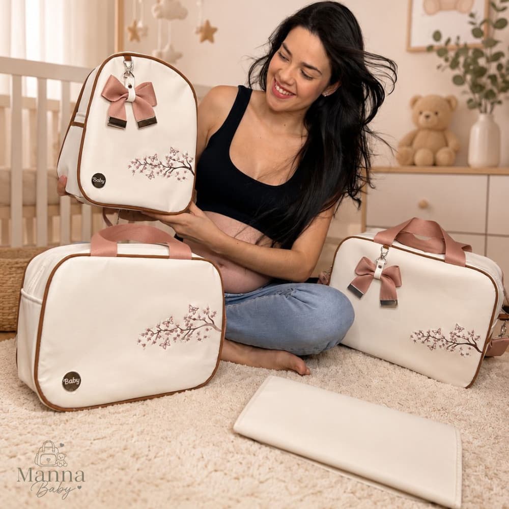 Kit maternidade com 4 Peças impermeável Bordado leão e flor com trocador