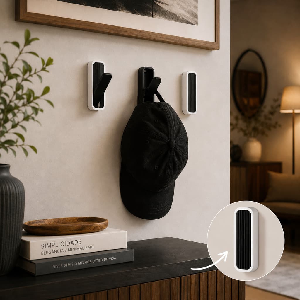 Kit 3 suportes de Parede Sem Furos Organizador Moderno para Casa Porta Bonés Acessórios