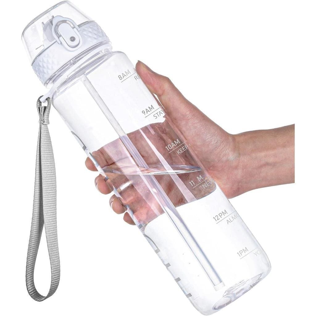Garrafa de Água GOPPUS, Garrafas Transparentes com Canudo, Garrafa Esportiva de 32oz com Marcadores de Tempo - Livre de