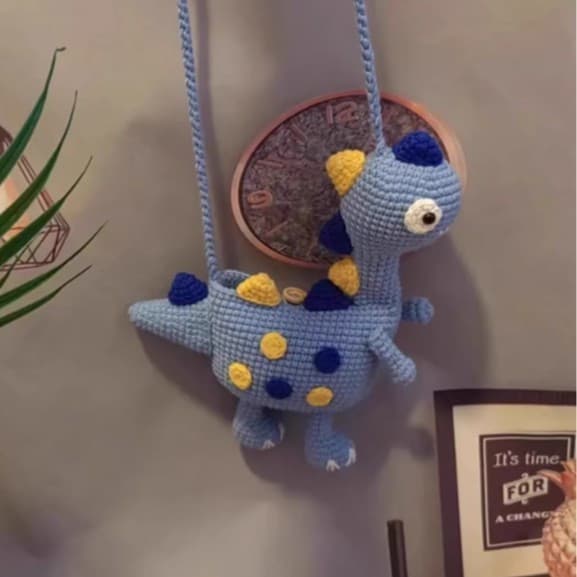 Bolsa Crossbody De Crochê De Dinossauro De Desenho Animado Infantil , Kit De Artesanato De Tricô DIY , Presente Feito À