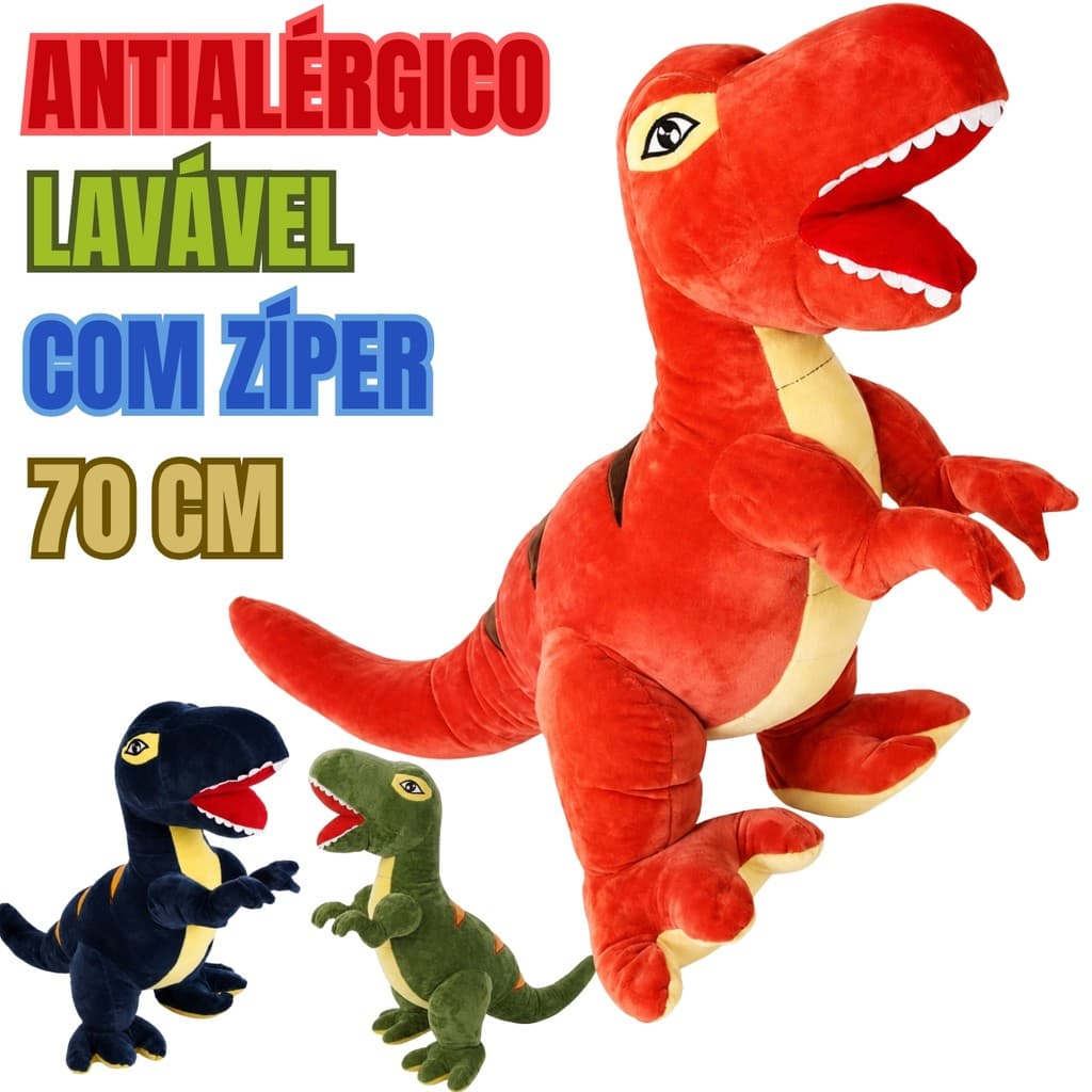 Dinossauro T Rex Pelúcia 70cm Grande Antialérgico Lavável Com Zíper