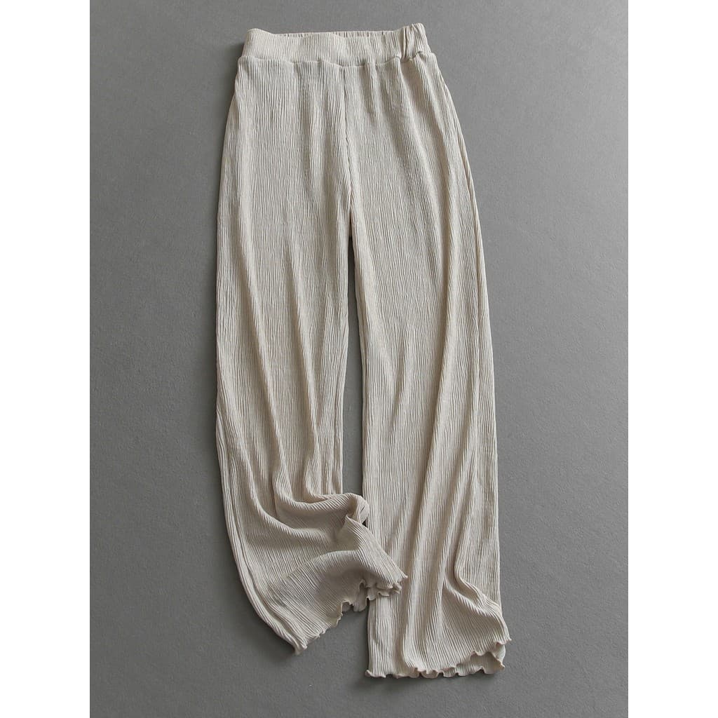 Use pernas longas!Cor sólida sensação de gelo textura plissada estilo fino protetor solar Drape reta perna larga calças