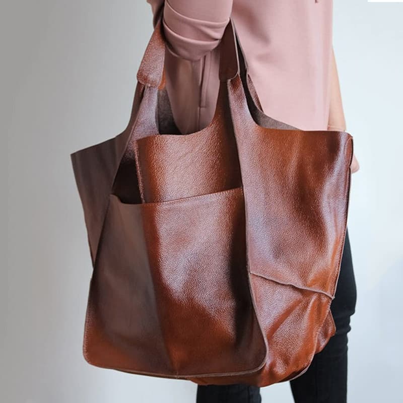 Bolsa Tote de Grande Capacidade em Couro Macio Estilo Retrô Europeu-Americano, Bolsa de Ombro Simples