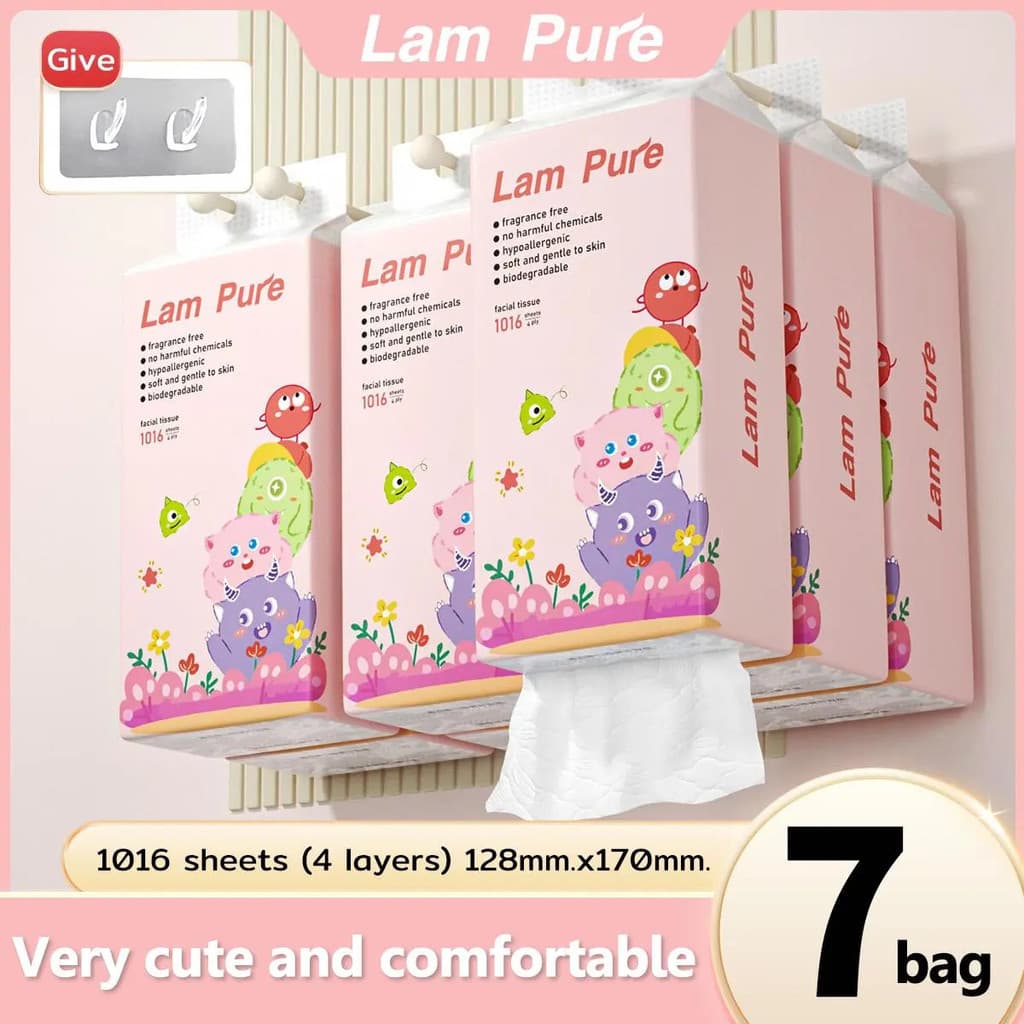 [7 pacotes] Sacos de Papel Toalha 4D, Design Gigante e Fofo, LAMPURE, 1000 folhas por pacote, 7 pacotes no total, Papel