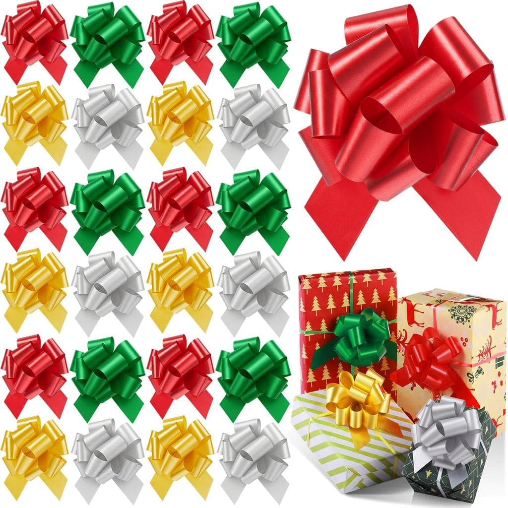 WILLBOND 60 Pieces 5 Inch Pull Bows Bulk for Wrapping Gift Large Bow with Ribbon Assorted Bows Pull String for Easter Ba