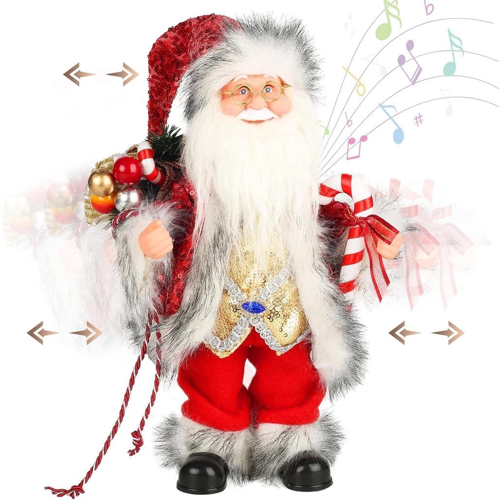 Figura Animada e Musical do Papai Noel de 14 Polegadas, Decoração Colecionável de Natal com Cabeça e Mãos Móveis e Músic