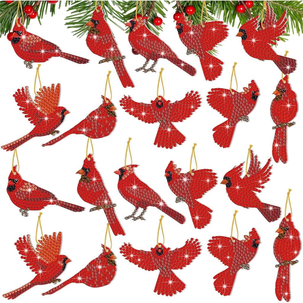 Skylety 20 Peças de Ornamentos de Arte em Diamante de Inverno, Kit de Pintura em Diamante de Pássaro Cardeal para Adulto