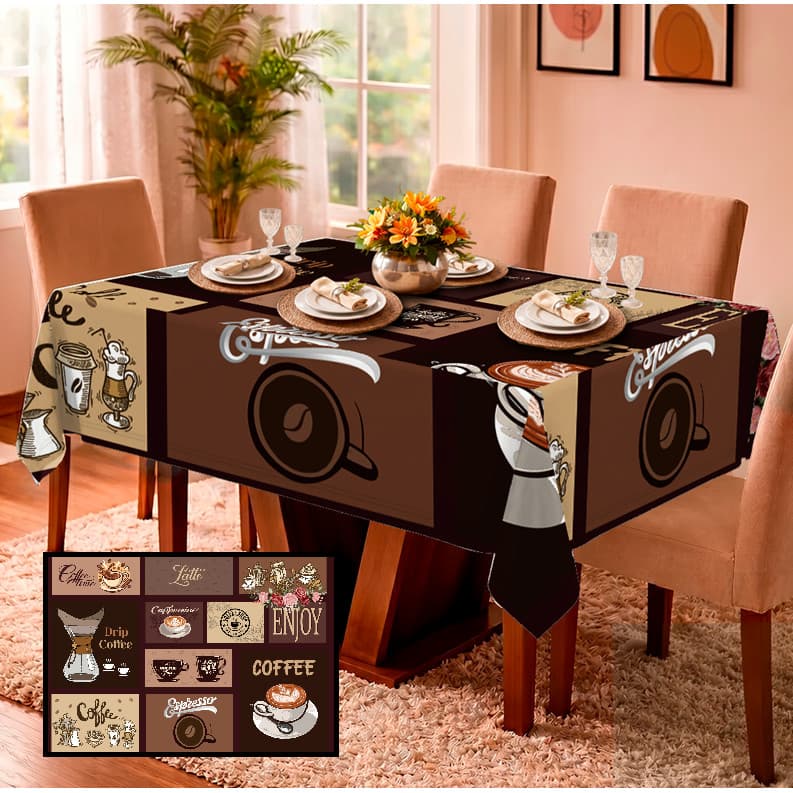 Toalha de Mesa Coffee 8 lugar 2,50 x 1,40