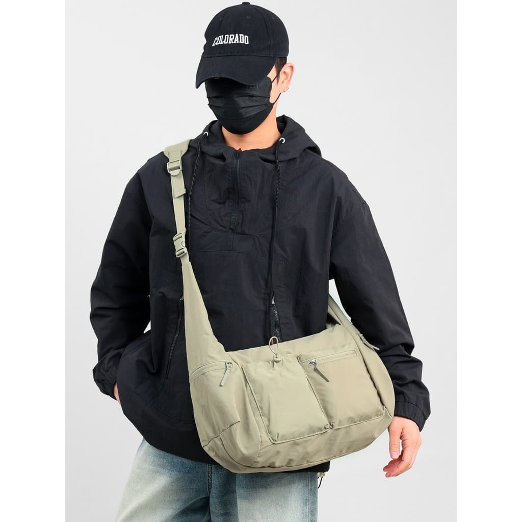 Bolsa mensageiro japonesa simples com vários bolsos, grande capacidade, Casual, bolsa de ginástica, masculina, feminina,
