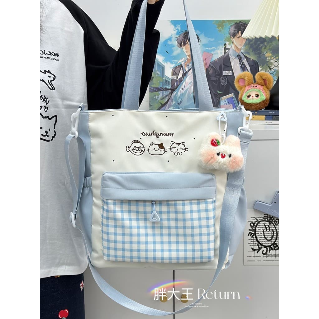 Ins pequena bolsa mensageiro xadrez fresca feminina estilo Preppy bolsa de ombro fofa estudantes universitários classe b