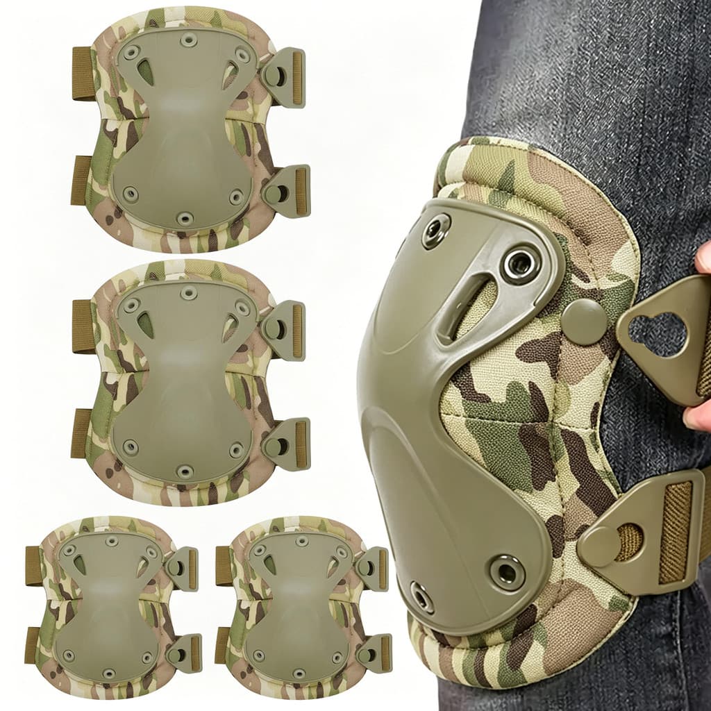 Conjunto de Joelheira e Cotoveleira Tática | Estilo Militar | Proteção Profissional para Esportes Radicais