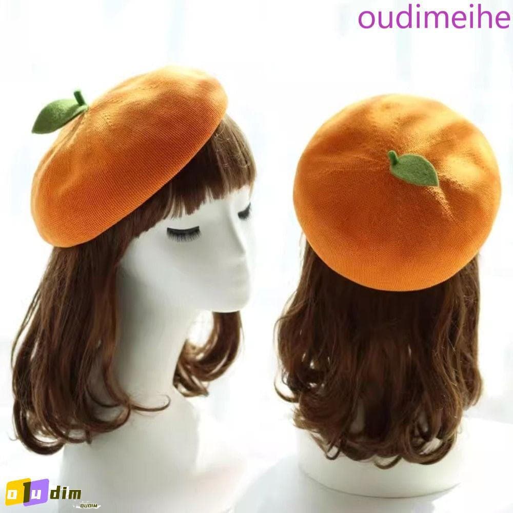 Chapéu De Pintor Feminino OUDIMEIHE , Boina De Pêssego Rosa Com Folhas Pequenas , Gorro Casual Laranja Fresco E Fofo