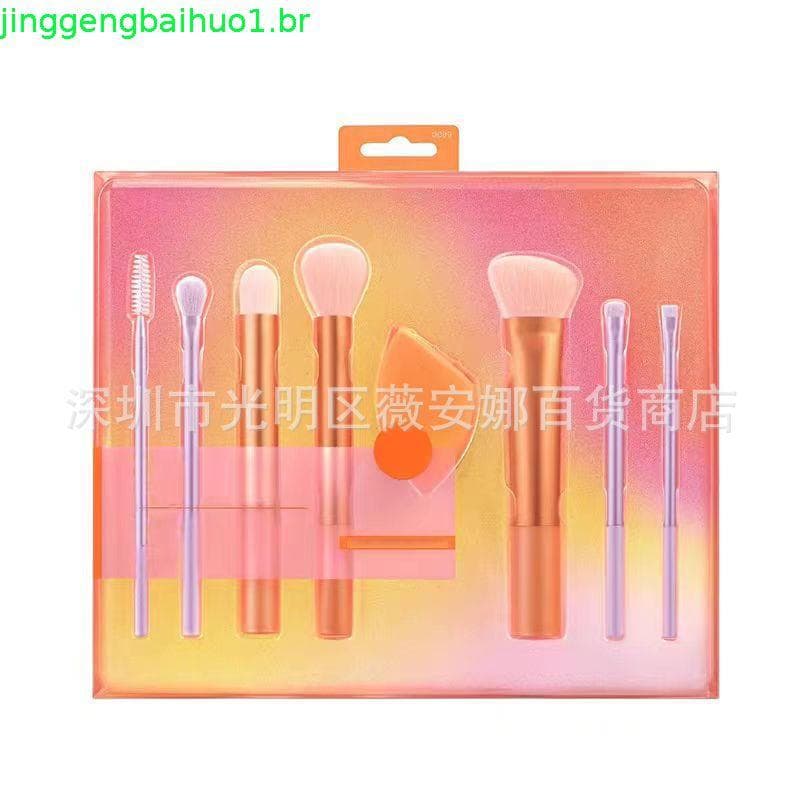 Conjunto De Pincéis De Maquiagem Global , Técnicas Reais , 9 Peças , Kit Brilhante , Au Naturale , Base , Sombra , Corre