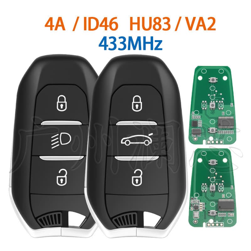 Adequado para Peugeot Citroen DS cartão inteligente 3 botões chave de controle remoto 433MHz 4A/46 Chip VA2/HU83