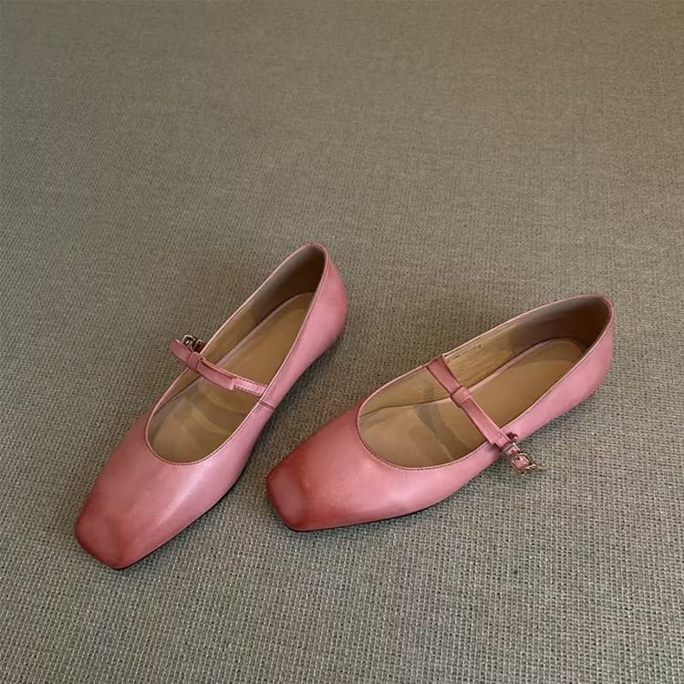 Bailarinas apartamentos francês genuíno pele de carneiro sapatos elegantes feminino dedo do pé quadrado arco Mary Jane s