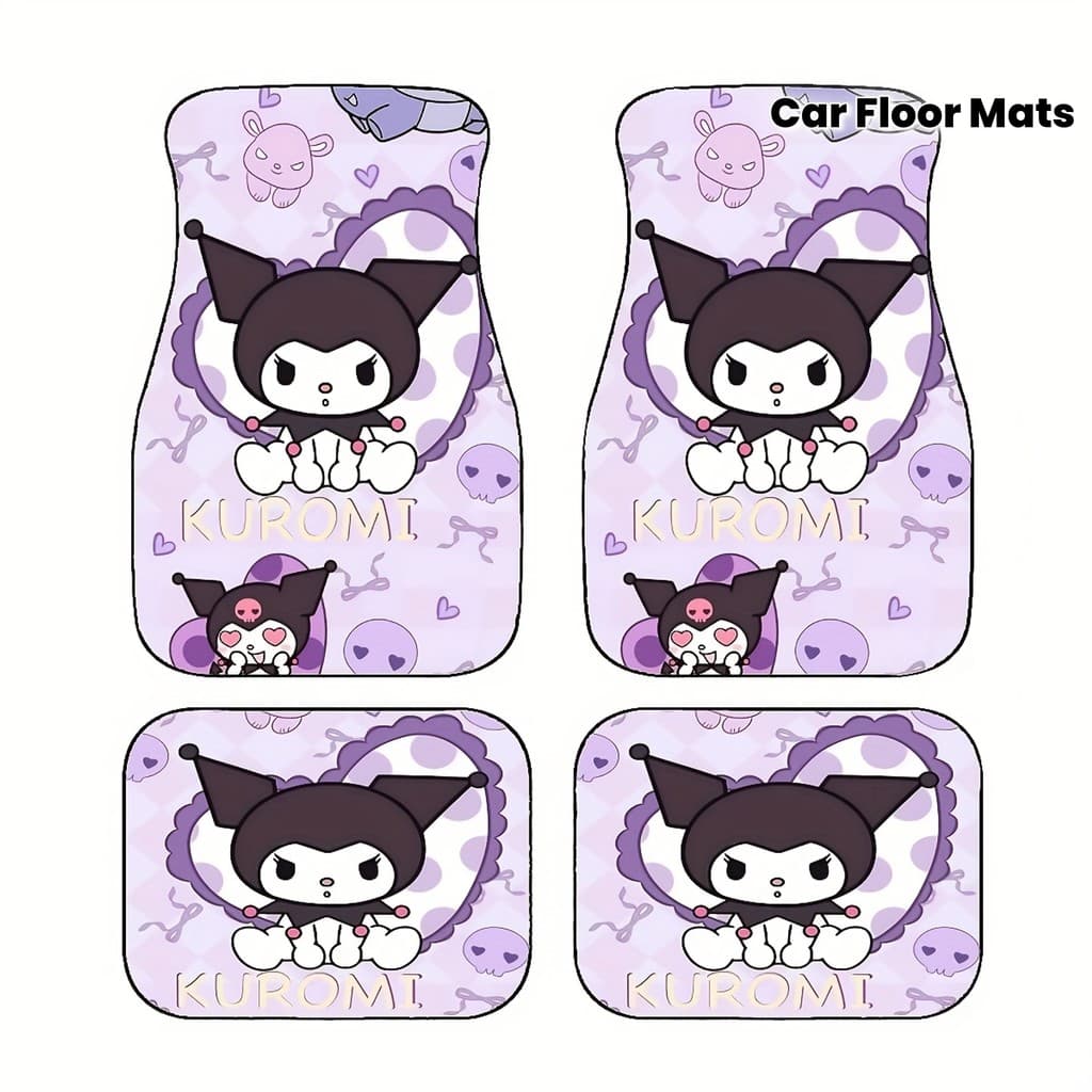 4 peças de tapetes de pés de carro impressos Kuromi Sanrio, tapetes de carro de Material durável antiderrapante, adequad