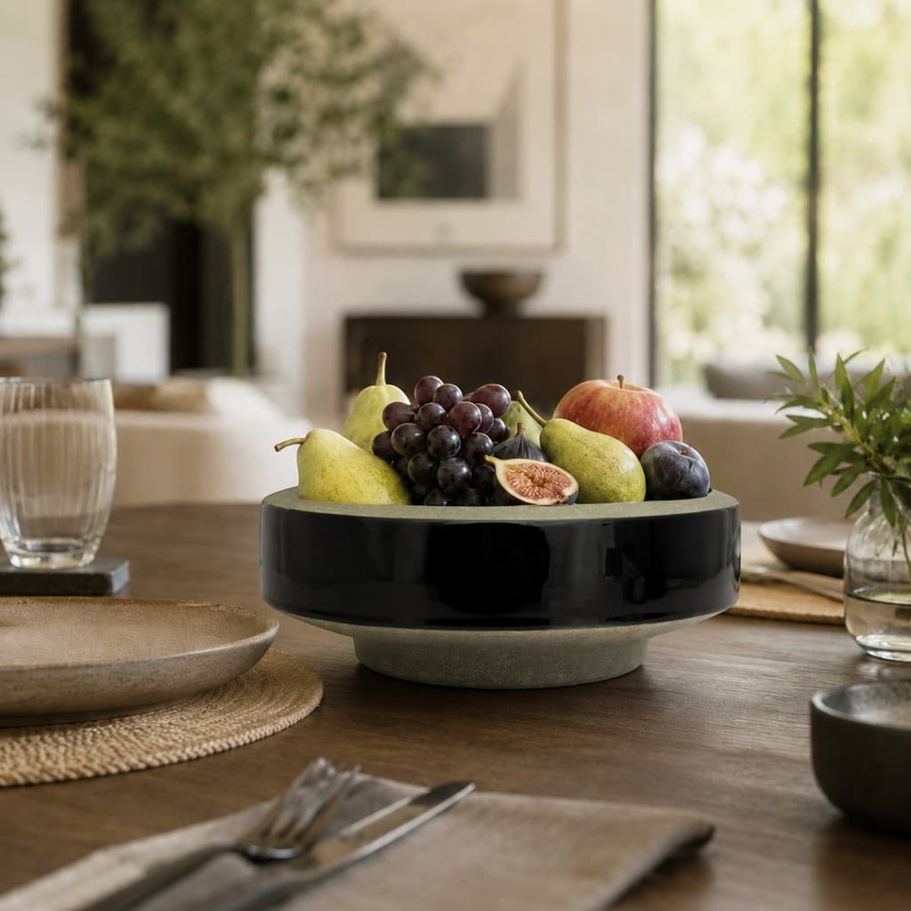 Vaso Cerâmica Preto Cinza Redondo Moderno para Sala e Aparador 24cm