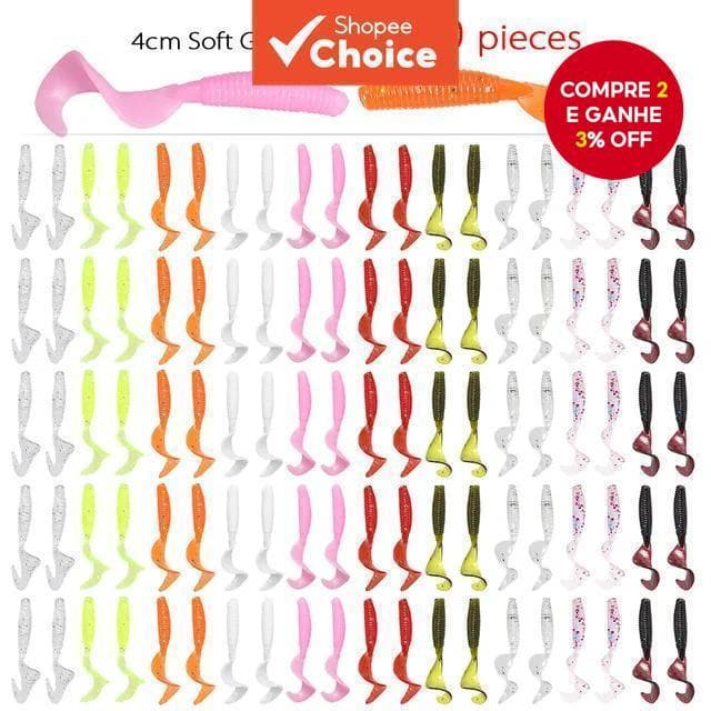 100Pcs/lot Iscas De Pesca 40mm0.4g Wobblers Carpa Isca Macia De Natação Minhocas Encaracoladas Artificial De Silicone