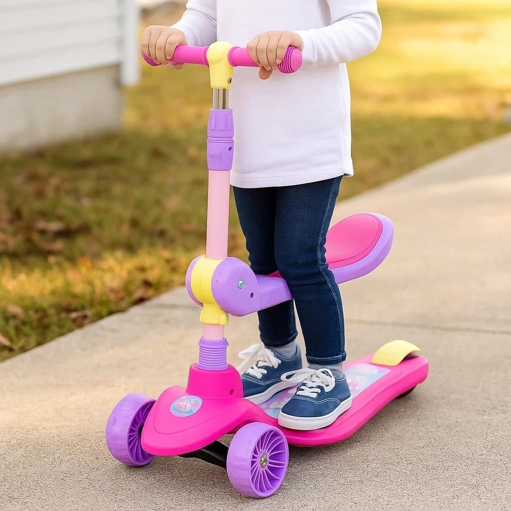 Patinete Infantil 2 em 1 com Assento Ajustável para Crianças Rosa