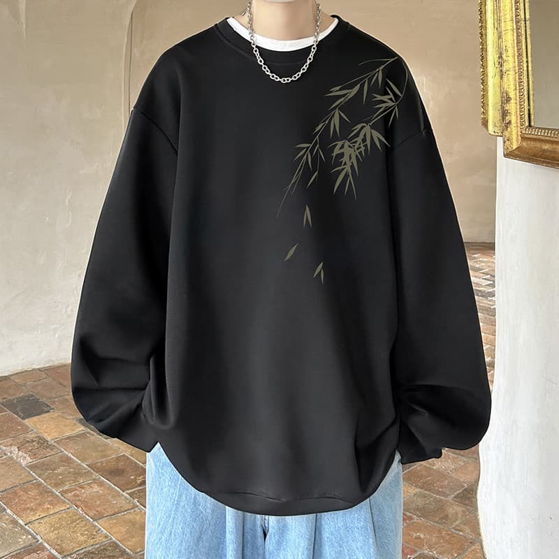 Novo estilo chinês moletom masculino outono novo estilo estilo chinês impresso manga comprida camiseta adolescente solto