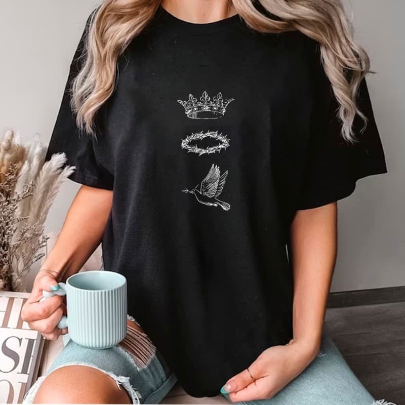 Camiseta Feminina Oversized Moda Gospel Jesus Cristã Fé Estampa Religiosa Malha Premium