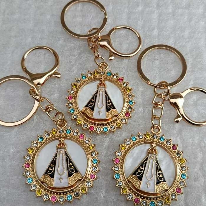 3 Chaveiro Chave De Carro/casa  Nossa Senhora Com Strass Metal