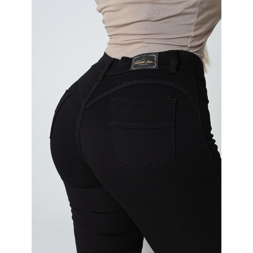 Calça Jeans Preta Skinny Com Lycra Cintura Alta Corte Do Jeans Empina Confortável Moda Feminina.