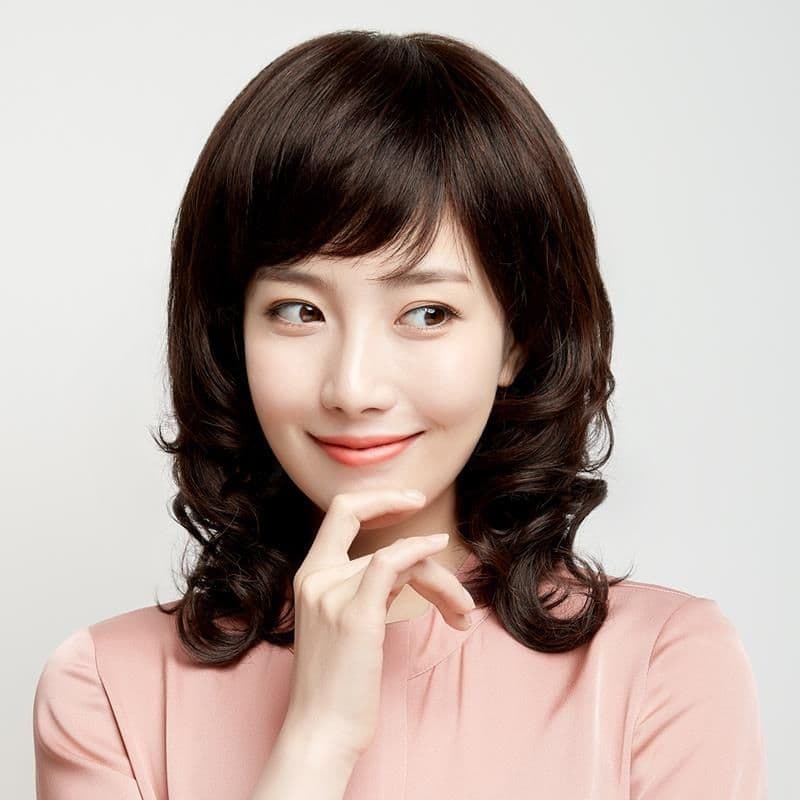 Peruca feminina estilo mãe médio longo cabelo encaracolado de meia-idade idosos senhoras peruca Natural grande onda ombr