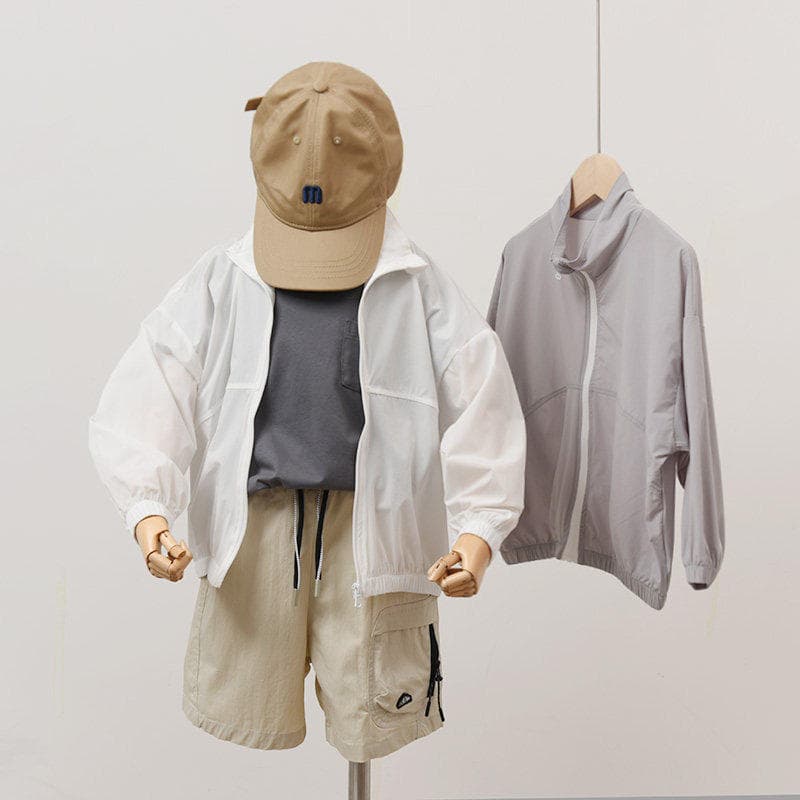 Especial Crianças verão luz fina jaqueta meninos meninas gola alta cor sólida solta náilon ar condicionado camisa estilo