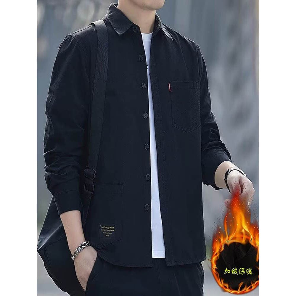 Outono inverno novo estilo forro engrossado camisa quente de manga comprida negócios masculino Casual Workwear camisa de