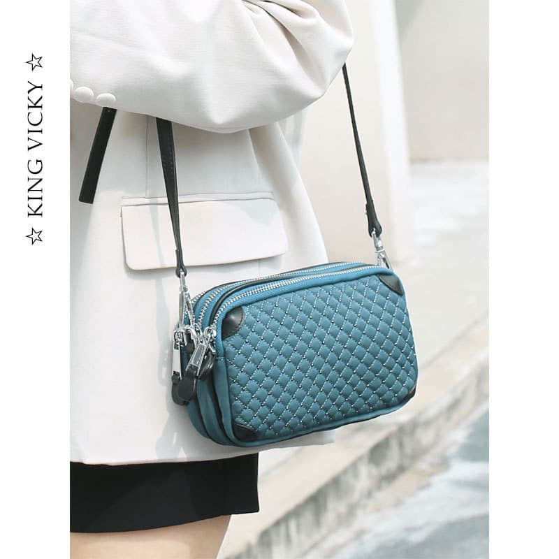 Simples artesanal frisado prego feminino saco de lona leve saco de concha de diamante Multi-camada zíper ombro saco do m