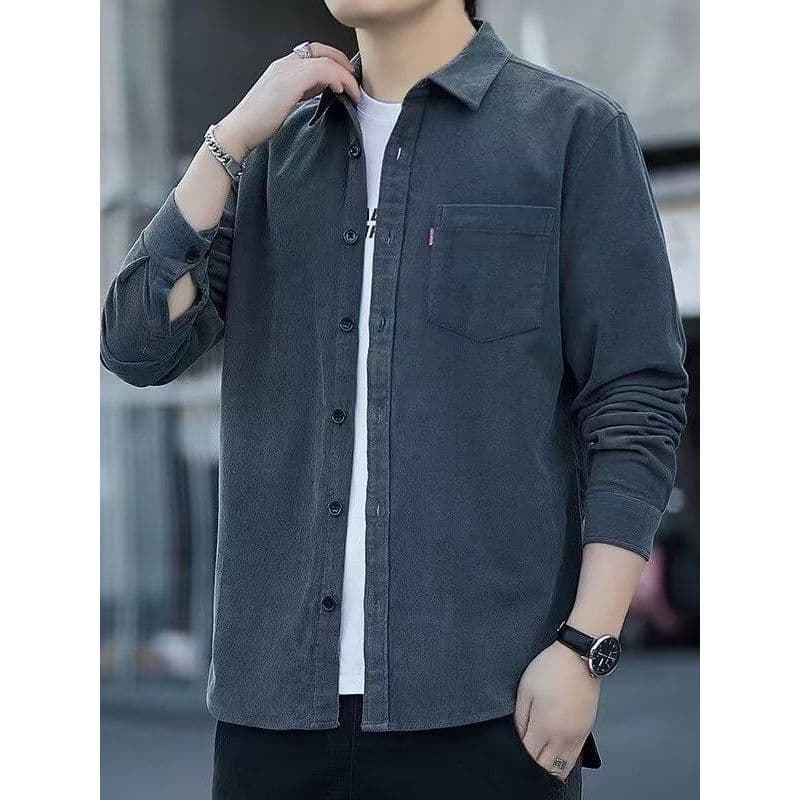 Primavera outono veludo camisa de manga comprida masculina 2026 novo estilo versão coreana na moda macacão topo camisa C