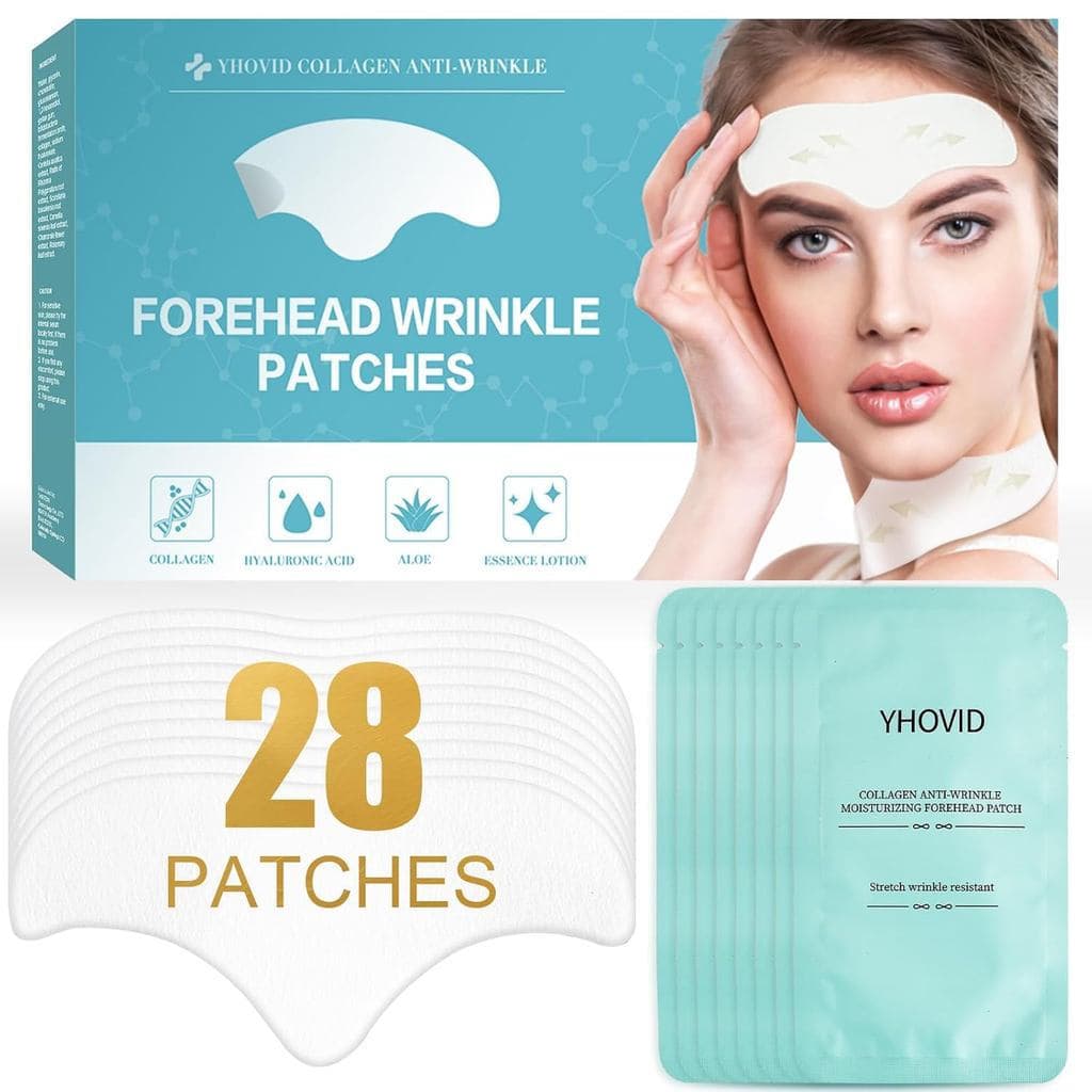 28 Patches Anti-Rugas para a Testa - Patches Faciais com Colágeno e Vitamina E para Tratamento Noturno de Linhas Finas e