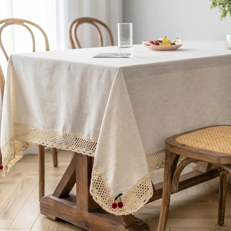 Toalha de mesa retangular de renda, cor sólida, Anti-poeira, cereja, tecido de linho de algodão, elegante, toalha de mes